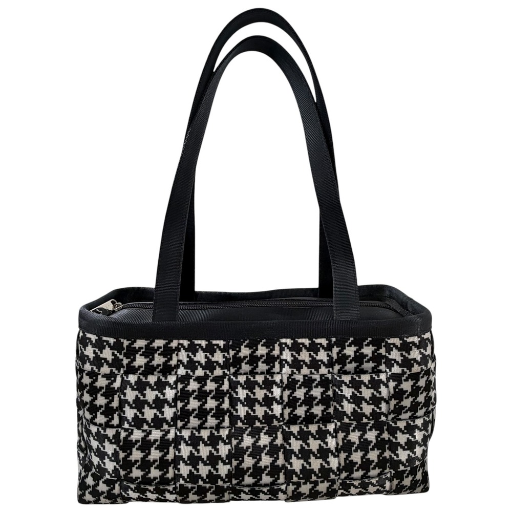 Harvey's Houndstooth Woven Seatbelt Tote Bag Black White Zip Top Shoulder Bag SM